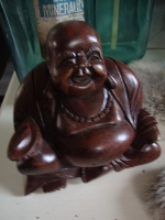 happy Boeddha beeld houtsnijwerk