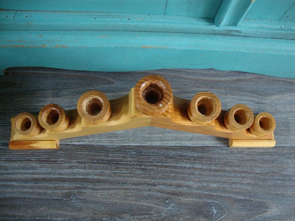 vintage houten kandelaar trap voor 7 - brocante