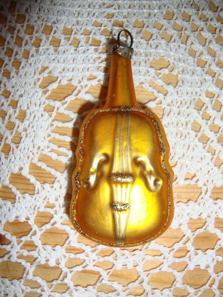 vintage gouden glazen kerstbal viool