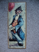 retro prentje langwerpig schilderijtje clown