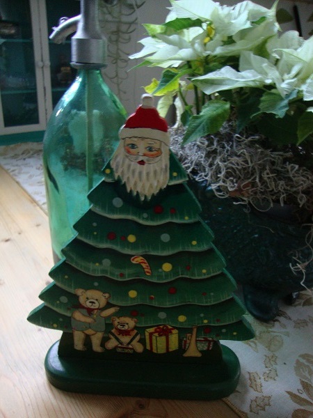vintage houten kerstboom kerstman decoratie