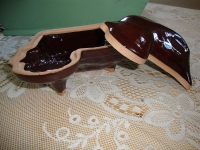 vintage bakvorm puddingvorm bruin keramiek kip