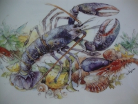 oude serveerschaal zeevruchten Lobster