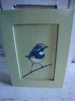 Vogelschilderijtje op paneel Blauwborst