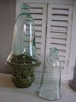 brocante groen glazen stolpen set