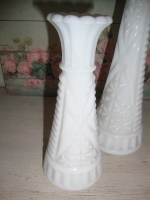 set vintage opaline persglas vaasjes