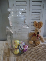 brocante glazen snoep pot met stop