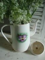 brocante emaille koffiekan met viooltjes