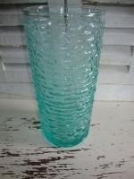 turquoise geribbeld glazen vaasje