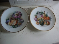 Antieke bordjes met bloemen en fruit