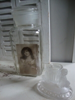 Brocante glazen snoeppot kruideniers pot