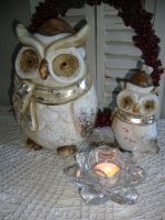 Brocante Kerst Uilen set gips