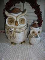 Brocante Kerst Uilen set gips