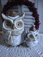 Brocante Kerst Uilen set gips