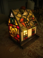 Kerst huisje glas in lood