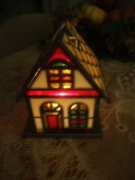 Kerst huisje glas in lood