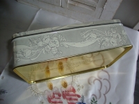 Vintage grijs wit koekblik Verkade