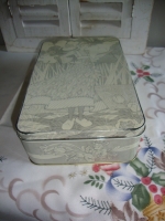 Vintage grijs wit koekblik Verkade