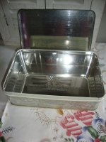 Vintage grijs wit koekblik Verkade