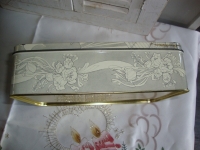 Vintage grijs wit koekblik Verkade