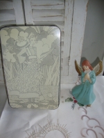 Vintage grijs wit koekblik Verkade