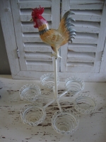 Brocante metalen eierrekje met Haan