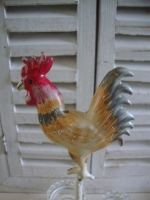 Brocante metalen eierrekje met Haan