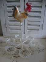 Brocante metalen eierrekje met Haan