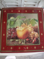 brocante groot koekblik met fruitafbeelding