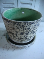 Vintage Berkenbast bloempot met schotel