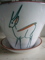 vintage keramiek bloempot met hert