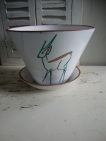 vintage keramiek bloempot met hert